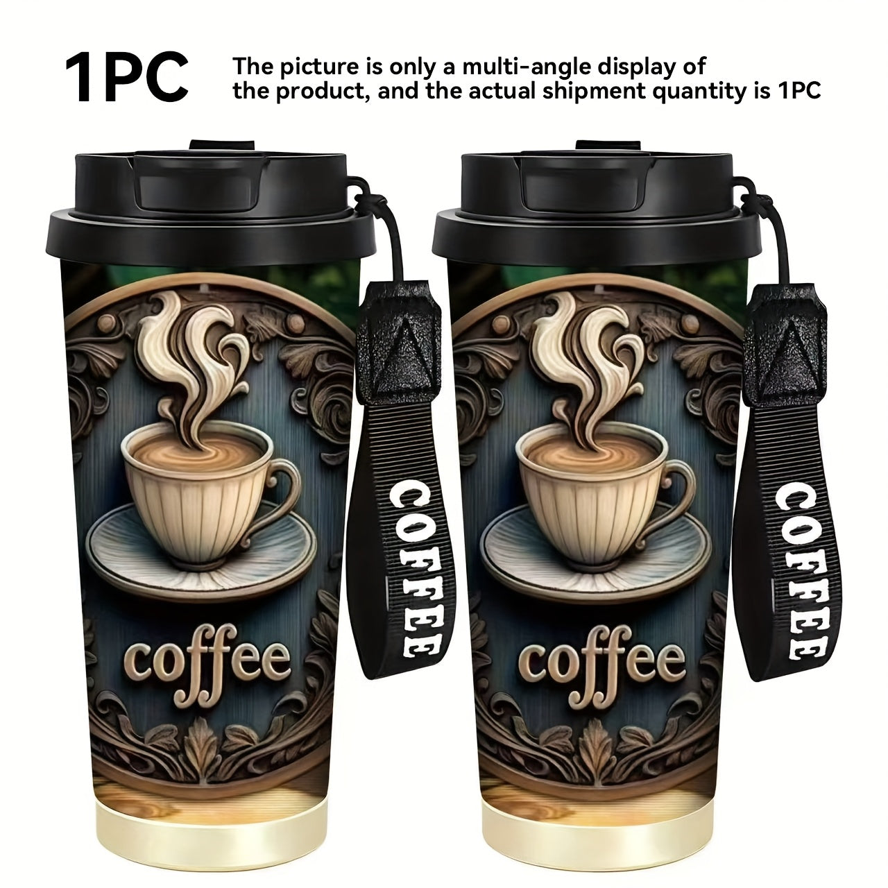 1pc 18oz Stainless Steel Insulated Travel Mug. This Is a 2D Print Retro Coffee Cup Pattern Design. Comes with Hand Strap. Comes with a Straw. Keeps Hot and Cold. Coffee Cup. Car Cup. Birthday Gift. Christmas Gift. Halloween G