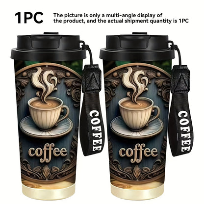1pc 18oz Stainless Steel Insulated Travel Mug. This Is a 2D Print Retro Coffee Cup Pattern Design. Comes with Hand Strap. Comes with a Straw. Keeps Hot and Cold. Coffee Cup. Car Cup. Birthday Gift. Christmas Gift. Halloween G