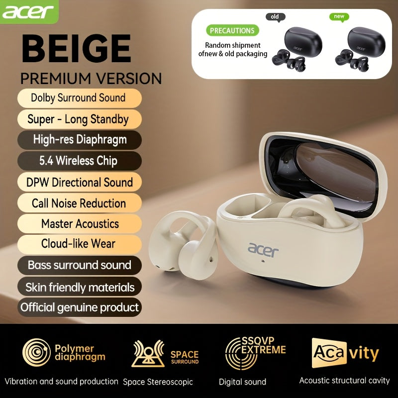 [Acer 2025 New Model]Acer OHR555 TWS Wireless Earphones, Shocking Bass, Call Noise Reduction, Ultra Long Standby, Low-latency Gaming, All-day Comfort, Lightweight Touch, Stylish Appearance, Study/Business/Travel/Sports/Music,