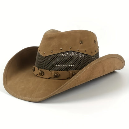 Vacation Faux Cowboy Fedora Hat - Unisex Western Hombre Style with Breathable Mesh Back Panel, Brown, Sizes 22.83-23.62 Inch for Men & Women