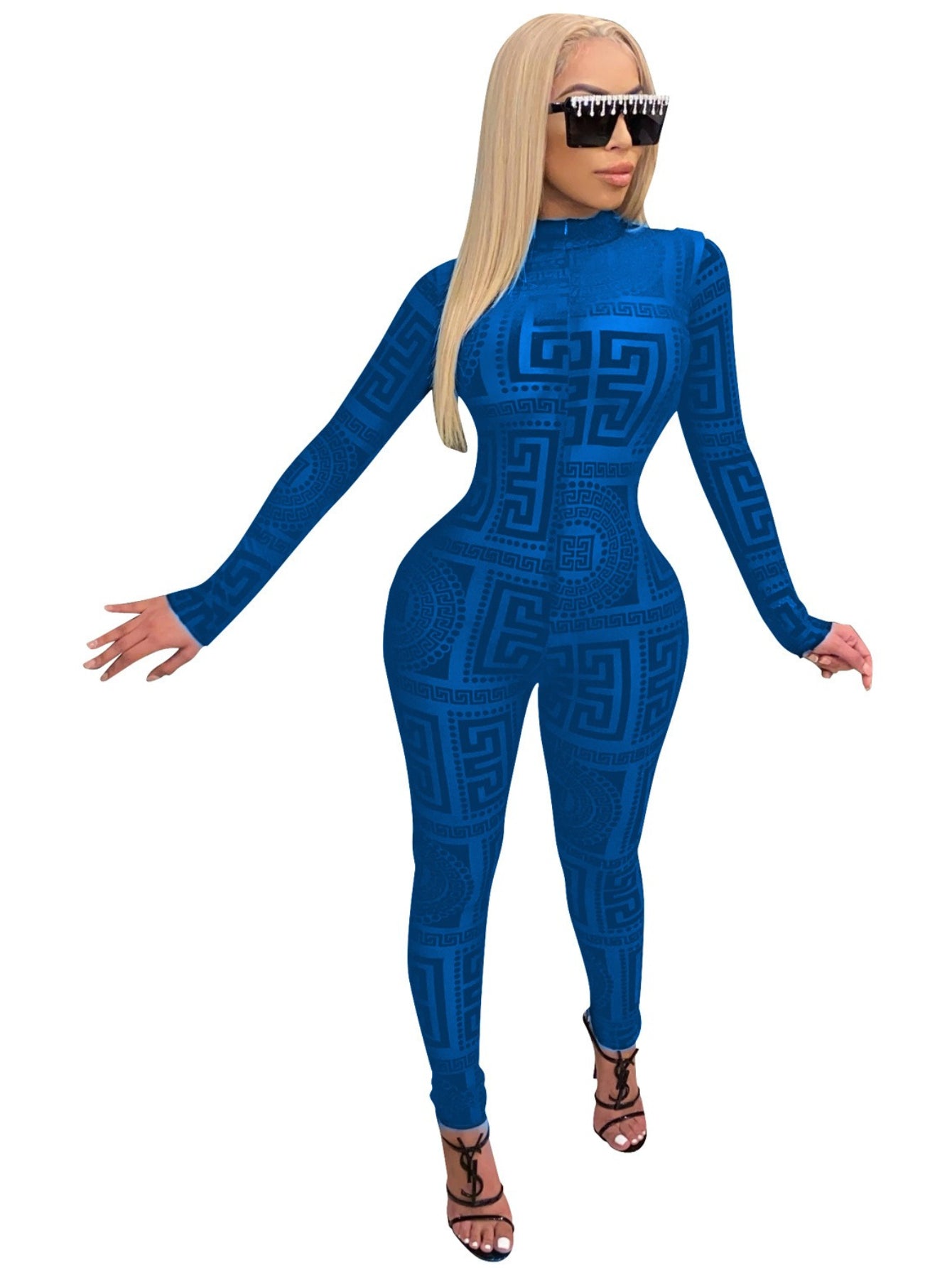 Women's Sexy Sheer Mesh Jumpsuit - Long Sleeve High Neck Bodysuit - Semi-Sheer Transparent Outfit (S-XXL) - Machine Washable All-Season Wear for Parties - Fashion Events - Tight-Fitting Lingerie Suit