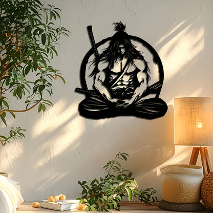 One Samurai metal wall art decoration, 15.74x14.76 inches - detailed sword-wielding warrior design, suitable for home, courtyard, balcony - perfect gift for new homes, weddings, Mother's Day, Father's Day, samurai decoration