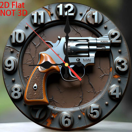 1pc Vintage Gun Shadow Box Wall Clock - Non-Ticking Silent Quartz Movement, Retro revolver graphic in, Antique look for Living Room, Home Office, for Man Cave - Halloween & Christmas Decor - Battery-Powered (AA Not Included)