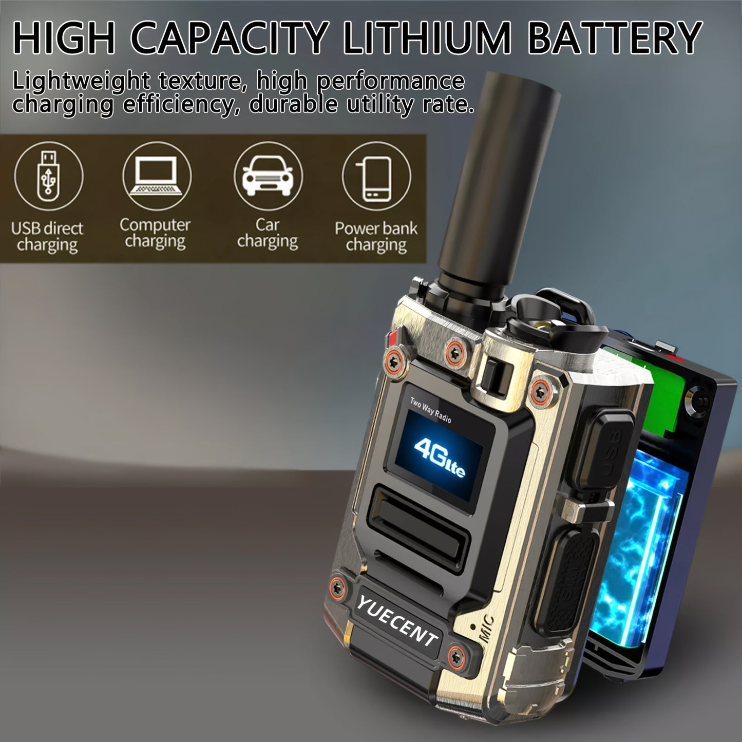 A YUECENT All-In-One 4G LTE Two-Way Intercom with SIM Card - a Heavy-Duty Portable Communication System, Long-Range (Over 30 Km / 18.6 Miles), Noise-Canceling Microphone And App Control, USB Powered for Quick Charging, Compat