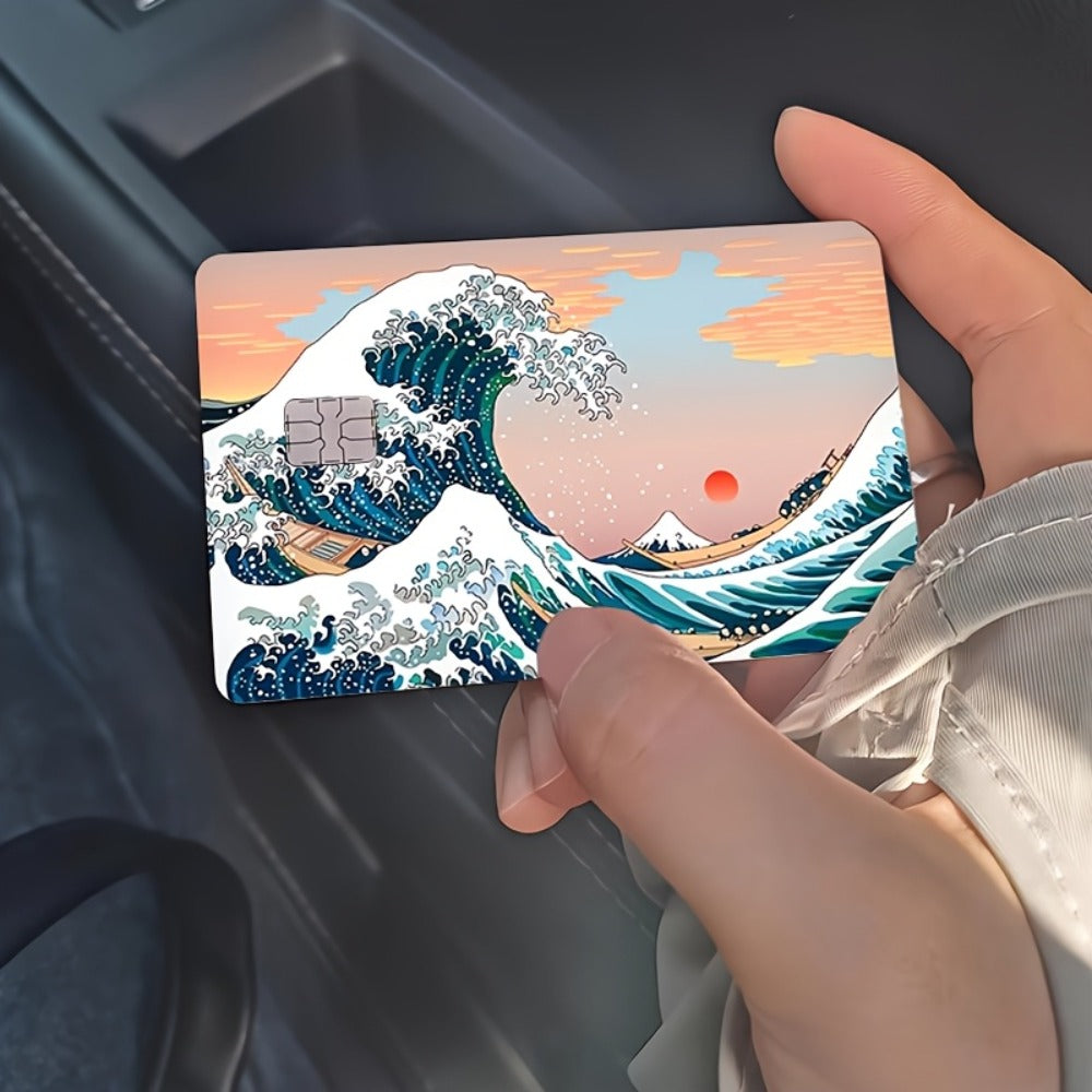 4pcs of exquisite wave-shaped decorative stickers - Personal bank card privacy light beige card sleeve protection stickers - Suitable for credit cards and bank cards, durable and scratch-resistant, a cool and unique gift,  Vi