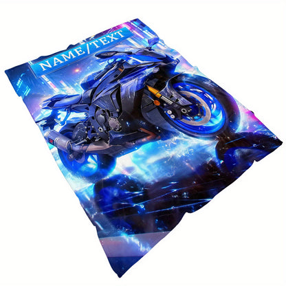 1pc Extra Large Motorcycle Blanket - Heavy-Duty Motorcycle Racing Design with Neon & Japanese Text - Soft Flannel Fabric - -Tear All-Season Throw for Bed, Sofa, Camping - Motorcycle Enthusiast Gift (31"/47"/59"/78") - Neon Gl
