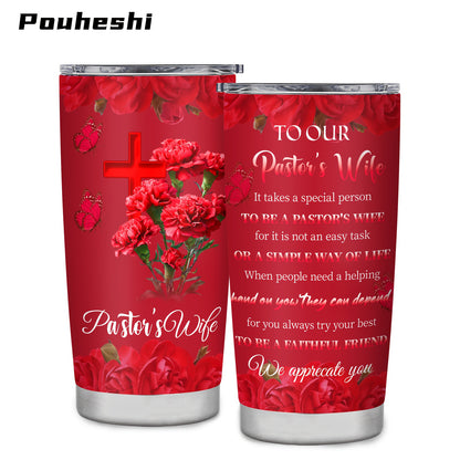 1pc 20oz Double-Layer Insulated Stainless Steel Water Cup, Shatterproof, Sealable, With Lid, 304 Stainless Steel, Letter Print, Pastor'S Wife Theme, Personalized Gift, for Friend