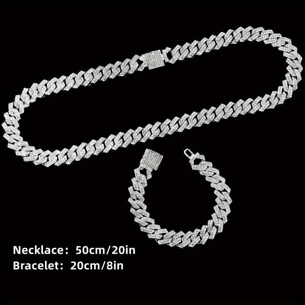 5pcs Hip Hop Men Watch Cuban Link Chain Set 15mm Necklace +Watch+Bracelet+Ring Creative Iced Out Stylish Jewelry For Women Men -The Perfect Gift For Father'S Day, Valentine'S Day, Easter, Birthdays, Christmas Gift