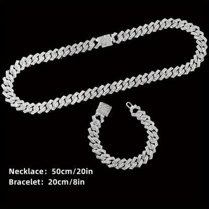 5pcs Hip Hop Men Watch Cuban Link Chain Set 15mm Necklace +Watch+Bracelet+Ring Creative Iced Out Stylish Jewelry For Women Men -The Perfect Gift For Father'S Day, Valentine'S Day, Easter, Birthdays, Christmas Gift
