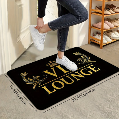 1pc HUAJI Classic Dark Letter Print Doormat - High-Density Non-Slip Absorbent Kitchen Bathroom Entryway Mat, Machine Washable 100% Polyester with Golden Crown & Leaf Design for Home Decor, Bathroom Rugs Non Slip Washable, PVC