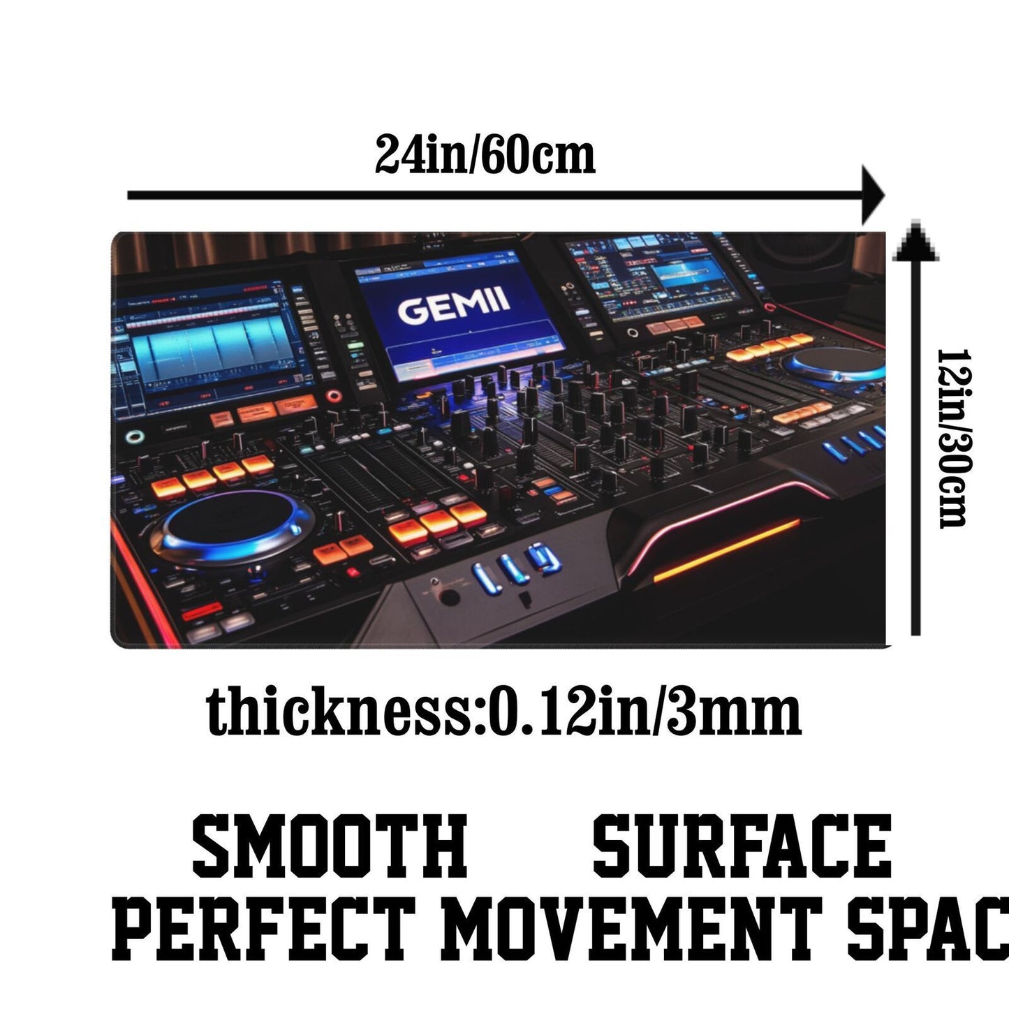 1pc Gemini G4V Controller Design Mousepad, Non-Slip Rubber Base, Washable Oblong Desk Mat for DJs, Professional Mixing & Effects Setup, Modern Black with Illuminated Displays, Mouse Pads for Desk