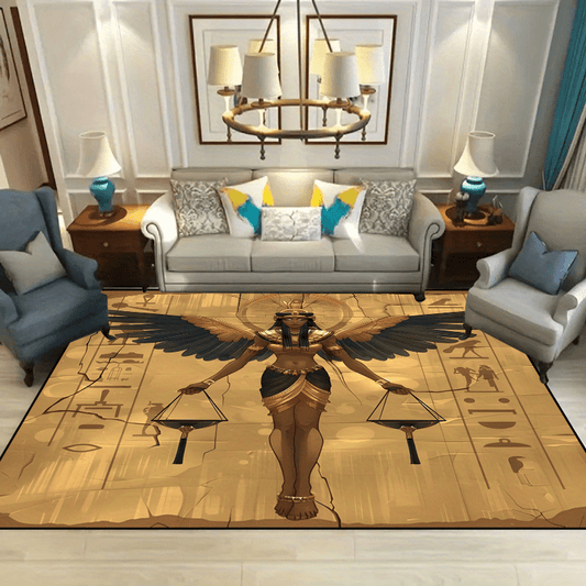 1pc Egyptian Queen Sphinx Design Area Rug - Non-Slip, Machine Washable, Durable Polyester Mat for Living Room, Bedroom, Entryway, Patio, and Garden Decor, Indoor/Outdoor Use, Decorative Floor Covering | Egyptian Theme Decor |