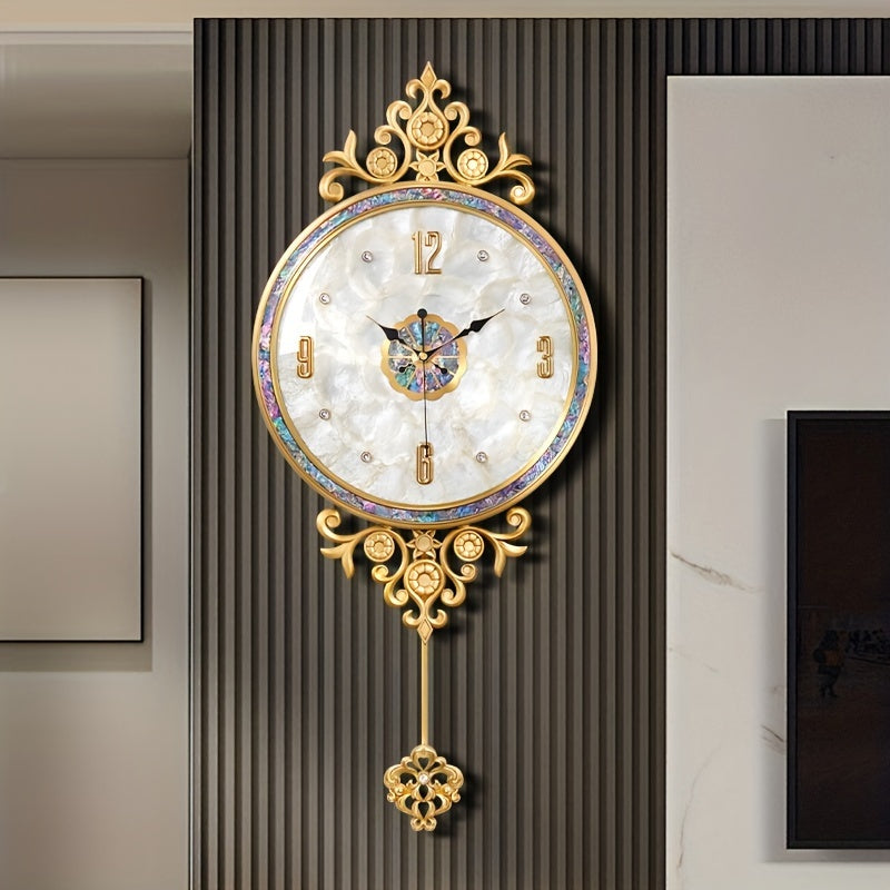 American Brass Natural Seashell Silent Wall Clock - Nautical-Themed Digital Display with Golden-Tone Crown Design, Atomic Movement, AA Batteries Not Included for Coastal Home Decor, Intricate Shell Motifs, Sea Shell Decor