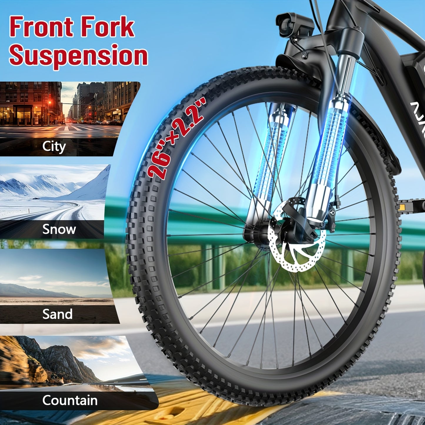 26" Heavy-Duty Adult Electric Mountain Bike with 700W Peak Motor & 36V10Ah Removable Battery - 40-50 Mile Range, 19 MPH High-Speed E-Bike, 7-Speed Gears, Front Suspension, All-Terrain Tires, Sturdy Frame & Disc Brakes - Long-