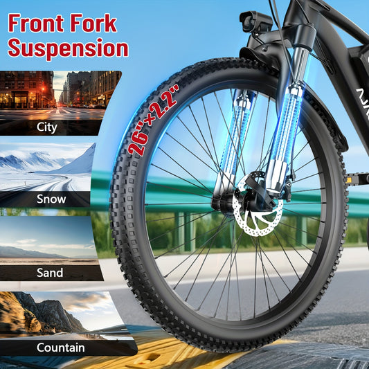 26" Heavy-Duty Adult Electric Mountain Bike with 700W Peak Motor & 36V10Ah Removable Battery - 40-50 Mile Range, 19 MPH High-Speed E-Bike, 7-Speed Gears, Front Suspension, All-Terrain Tires, Sturdy Frame & Disc Brakes - Long-