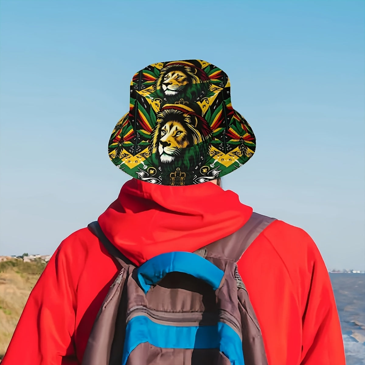 1pc Jamaican Lion Design Bucket Hat - Vibrant Rastafarian Colors, Wide Brim Sun Protection for Men & Women, Outdoor Fishing, Beach, Golf, Hiking - Reggae Festival Accessory with Lion Face Graphic, Beach Hat, Fishing Hat, Bold