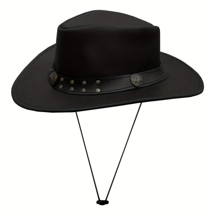 1pc SideWinder Australian Cowboy Leather Hat Unisex Adult For Men And Women Shapeable Outback Western Style Wide Brim, Lightweight Top-Grain Leather, High Quality &, Adjustable Chin Cord, Festival Accessory, Unisex Outdoor He