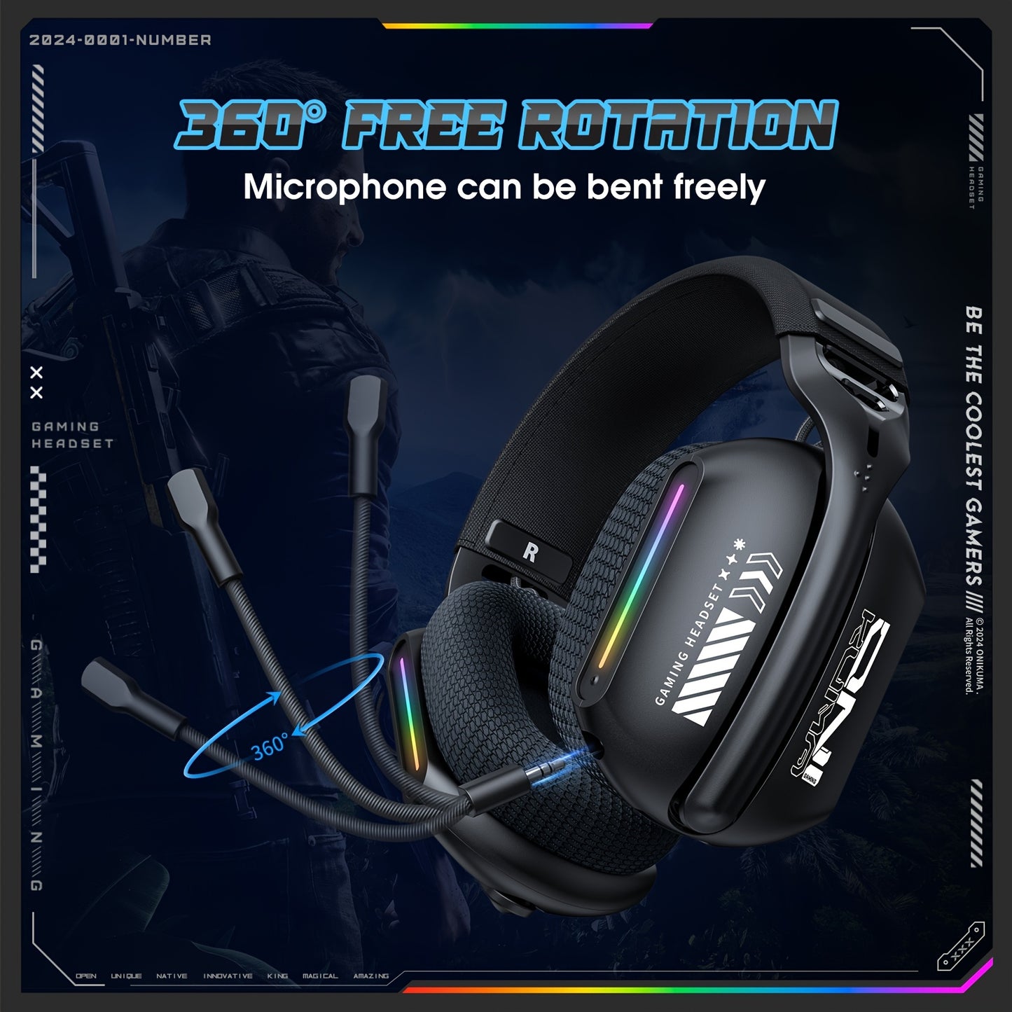 ONIKUMA 2.4G Tri-Mode Wireless Headset for PS5, PS4/FPS Gamer, PC, 2.4GHz Wireless Gaming Headset with Microphone, Wireless 5.3 Gaming Headset, Stereo Audio