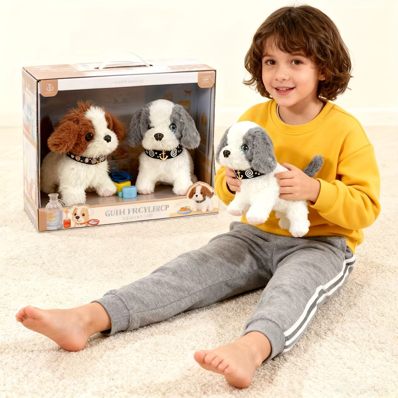 2pcs Interactive Puppy Robot, Pet Toy, Plush Toy with Walking and Tail Wagging, Simulation Toy, Cute Plush Dog for Kids, Adorable Pet Gift