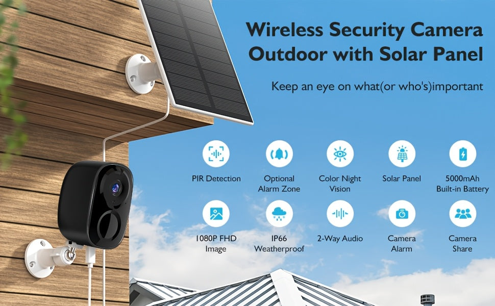 7pcs Solar Powered 2K 3MP Wireless Outdoor Security Camera System - FHD AI Motion Detection, Two-Way Audio, Color & Infrared Night Vision, Battery or USB Dual Power Supply, Lithium Battery, High Quality, Outdoor Surveillance,