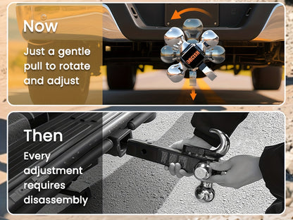 Trailer Hitch Tri-Ball Mount With Hook Contain Secure Self-Lock Latch, Hitch Ball Size 1-7/8", 2" And 2-5/16", Fit 2 Inch Hitch Receiver, Tow Hitch With Double Anti-Theft Pins Locks