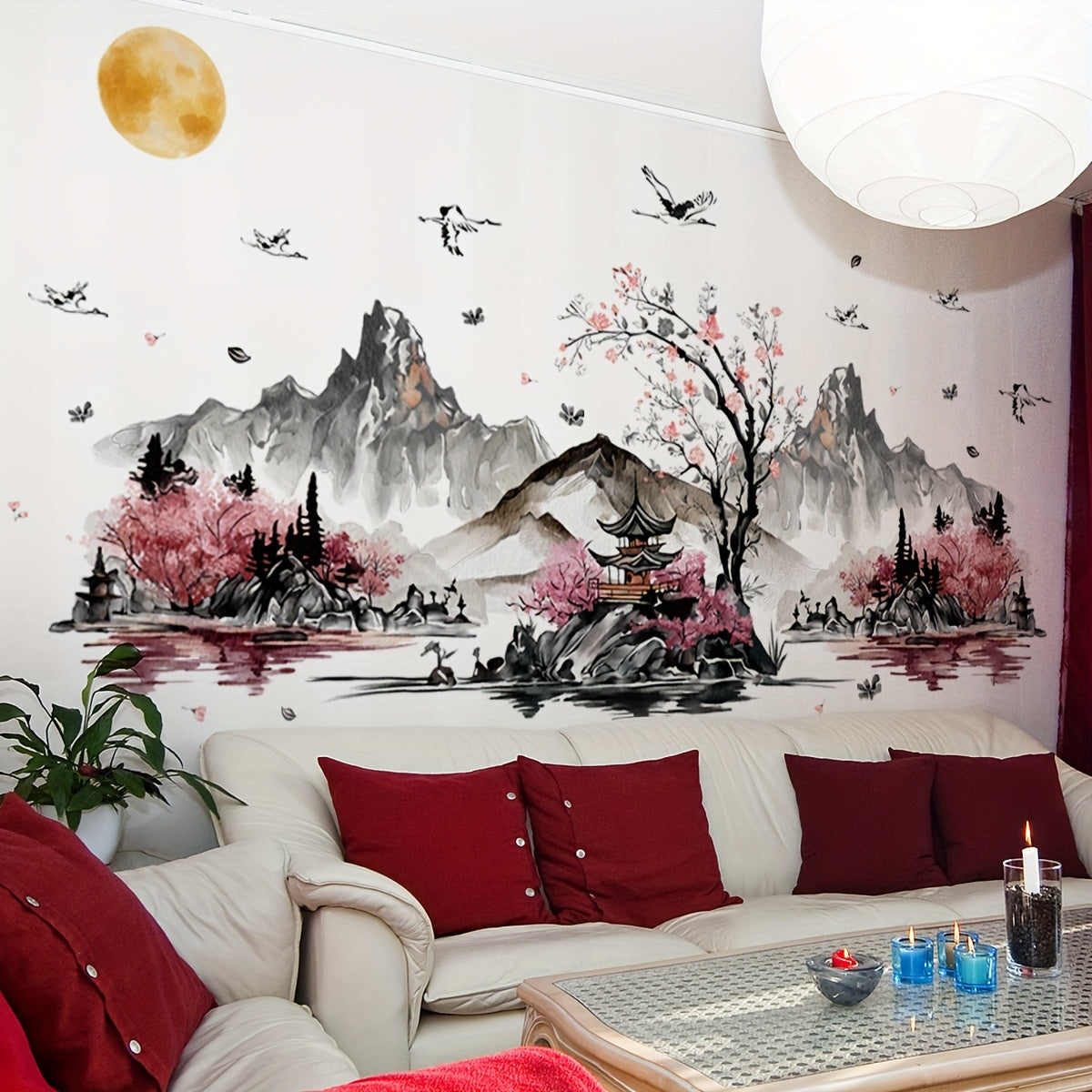 A Set of Four Ink Wash Paintings Resembling Scenic Wall Stickers for Home Decoration, Self-Adhesive M13603-KN.