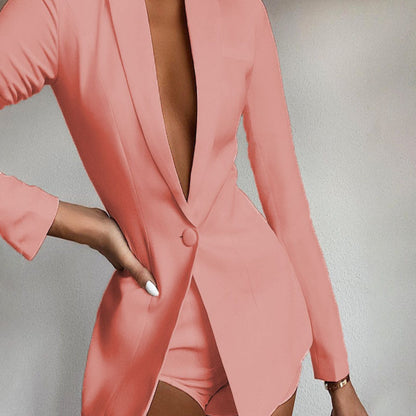 Women'S Elegant Two-Piece Set - Mustard-Yellow Pantsuit, Turn- Collar Long Sleeve Outfit, All-Season Formal & Casual Chic Ensemble for Office, Parties, Casual Attire - European-American Border Style Women'S Clothing, Office A