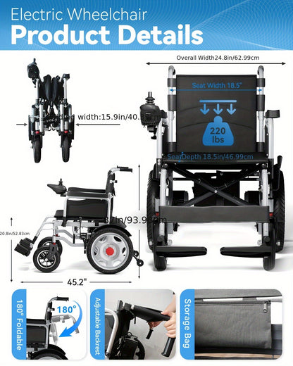 HOMYKING Ultra-Lightweight Electric Wheelchair, 360° Flexible Joystick Control, One-Second Foldable Design, 17-Mile Range, 3.5 MPH Max Speed - Perfect For Adults & Seniors - Ideal For Travel & Home Use
