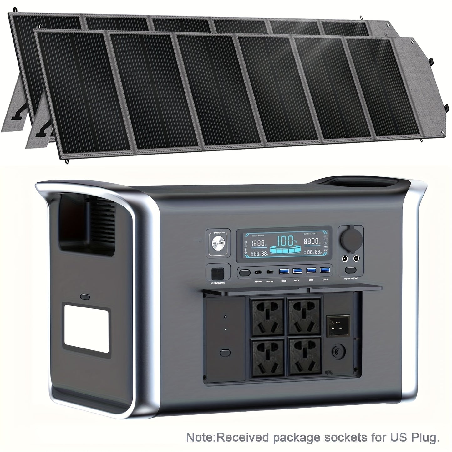 CTOLITY AP2000 2400W Solar-Powered Portable Power Station | 2048Wh LiFePO4 Battery, 2x200W Solar Panels, 110V Pure Sine Wave AC Outlets | Compact & Durable Design for Camping, RV, Hunting, CPAP, Outdoor Emergencies, Hunting P