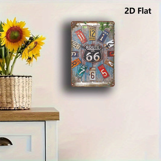 2D Flat - 1pc Vintage Route 66 Metal Wall Clock - 8x12 Inch Rustic Iron Sign with Classic Car Design, Durable Wall-Mounted Decor for Bathroom, Restroom, and School | No Electricity Needed, Easy to Hang, Bathroom Wall Clock |