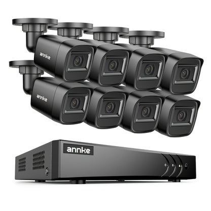 ANNKE 3K Lite 5-in-1 8CH DVR Wired 1080P Video CCTV Security Camera System with Smart AI Human&vehicle Detection, 8pcs 66ft EXIR Night Vision Home Surveillance Cameras 24/7 Around Recording, Real-time Email Alerts, Multi-Devi