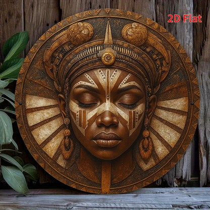 2D Flat, 1pc African Mask Round Metal Wall Art - Vibrant & Tranquil Decor for Living Room, Bedroom, Porch, Front Door - No Electricity Needed, Artistic Design with Textured Metal Finish, Perfect for Room Decor, African Home D