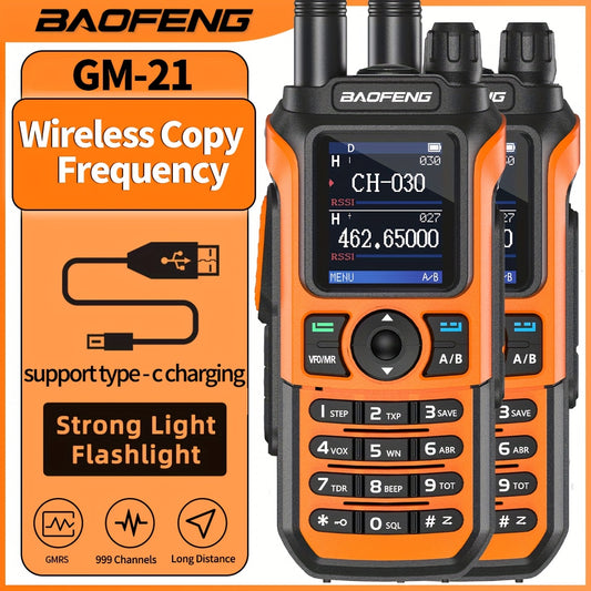 2Pack BAOFENG UV-21R GMRS Handheld RadioLong Range Walkie Talkie NOAA Weather Receiver And Scan Rechargeable GMRS Repeater Capable Two Way Radio with USB-C Charger Full Kit for Hunting Fishing Outdoor Activities