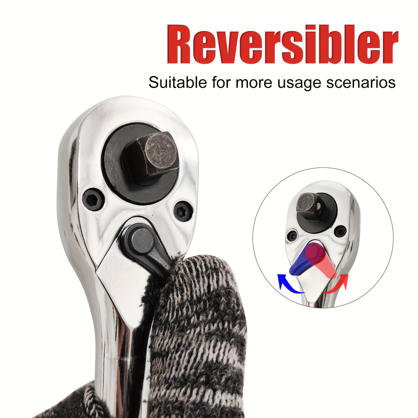 [3-in-1 Ratchet Wrench] PMMJ 3-in-1 Extendable Ratchet Wrench, 72-Tooth, Reversible, Quick Release, Carbon Steel, 1/2" & 3/8" & 1/4" Drive | Extra Long, Maximum 463mm/18.2inch, White Red Black, Interchangeable, for Auto Car M