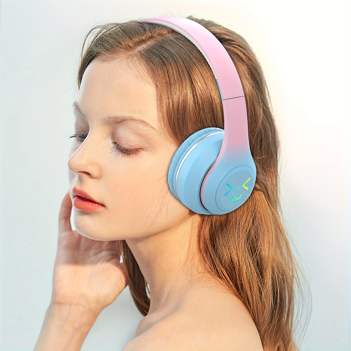 GENAI GT-630 Wireless Headset with LED Colorful Aura Lights, HiFi Stereo, Active Noise Reduction, Ultra-Long Battery Life, Low Gaming Latency, Foldable Design for Mobile Phones, Computers, Gaming, Work, Study, and Travel - Id