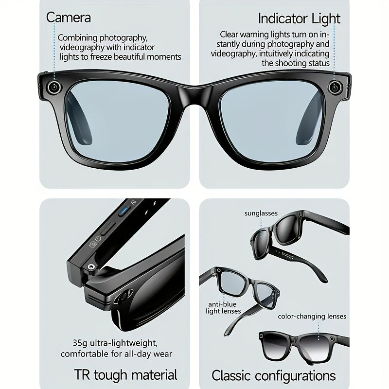 Fashionable Glasses with A Smart  | Bluetooth Calling And Music Playback | Real-time Multi-language Translation | HD  Recording | UV Protection | Lightweight, Hands-free Design - Perfect for Travel Vlogging And Outdoor Advent