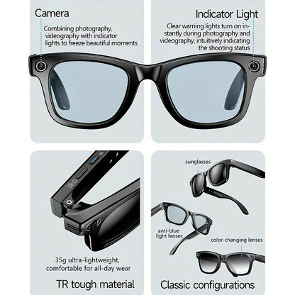 Fashionable Glasses with A Smart  | Bluetooth Calling And Music Playback | Real-time Multi-language Translation | HD  Recording | UV Protection | Lightweight, Hands-free Design - Perfect for Travel Vlogging And Outdoor Advent