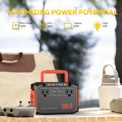 150W/300W Portable Camping Power Station 88.8Wh/111Wh/240Wh With 30/60W Solar Panel Or 88.8Wh/240Wh.with 2*AC/USB-C PD/USB QC3.0/DC Output, LED Emergency Power Light For Outdoor Camping, RV Traveling, Emergencies For Christma