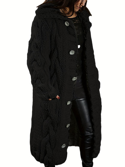 Plus Size - Cardigan for Women in Fall And Winter - Casual Plus Size, Oversized Design with Long Sleeves Featuring a Cable Pattern, Single Row of Buttons, Pockets, And a Long Length. Made from Soft Fabric, It Can Be Hand Wash
