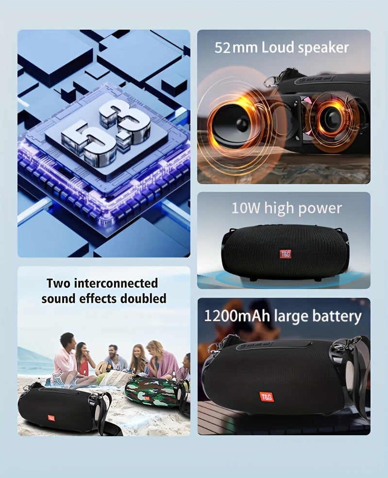 Portable Wireless Speaker - TG534 with Dual Speakers - TWS Stereo Hi-Res Audio - Hands-free Call/FM/TF Card/U Disk - Connect to Mobile Phone/Tablet/TV - Support Plug-in Card U Disk - Compatible with TF Card/USB Drive/FM Built
