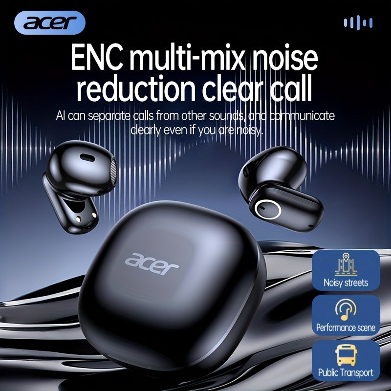 ACER TWS Wireless Earbuds with Deep Noise Reduction - 50h Long Standby, Low Latency, HIFI Stereo Sound, Touch Control, Rechargeable Lithium Battery, Ideal for Running & Sports, Sports Headphones|Ergonomic Design|Durable Plast