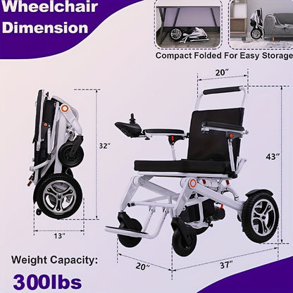New 22-mile Long Travel Range, Foldable Smart Electric Wheelchair, All-Terrain Electric Wheelchair, (250W*2 Motor), Compact And Portable, Foldable Electric Wheelchair, Wheelchair for Seniors, Electric Wheelchair with Remote C