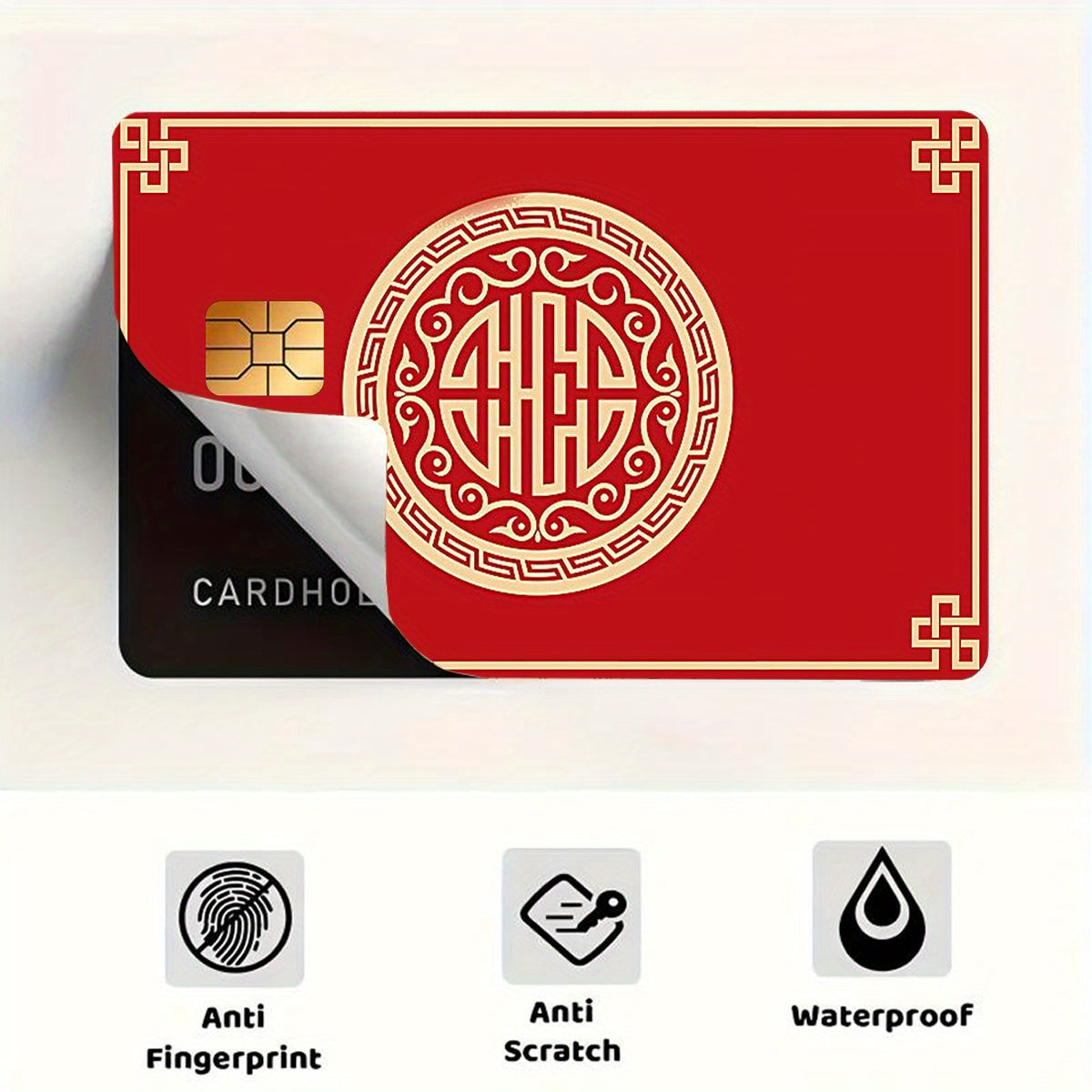 2pcs Large Red China Festival Card Skin - Durable PVC Privacy Protection Sticker, Suitable for Credit Cards, Bank Cards and Transportation Cards, Scratch-Resistant, Fashion Decorative Accessories and Gifts, Removable Self-Adh