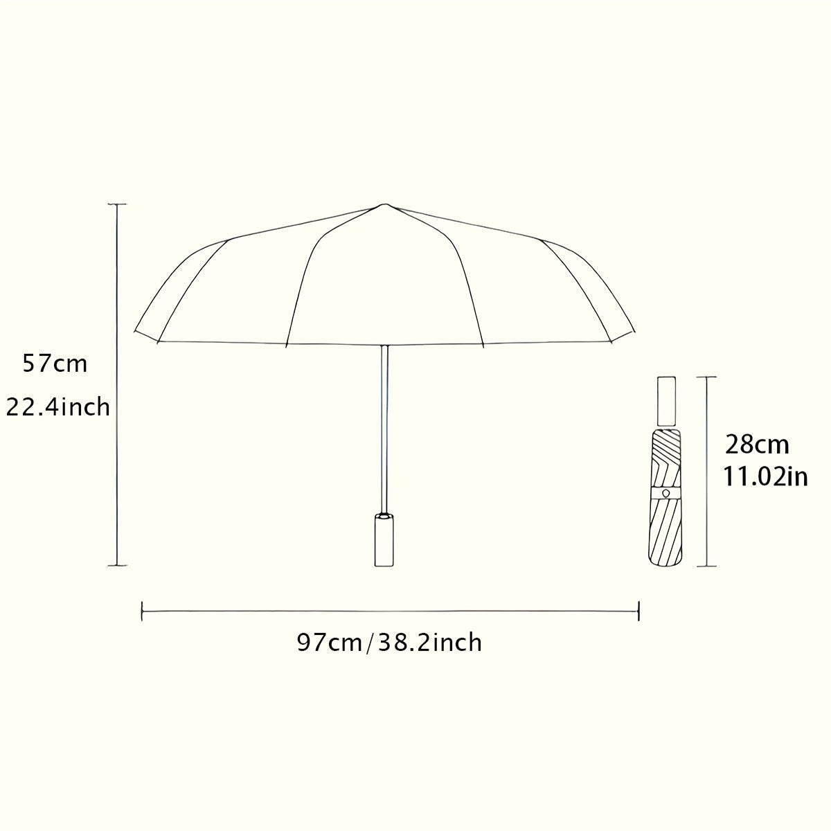 Women'S Automatic Open/Close Umbrella - Elegant Black & Golden Floral design, Compact Folding Umbrella with Minimalist Line Art Profile, Travel, Everyday, Formal Events - Ideal Gift for Women, Outdoor Accessory, Stylish Acces