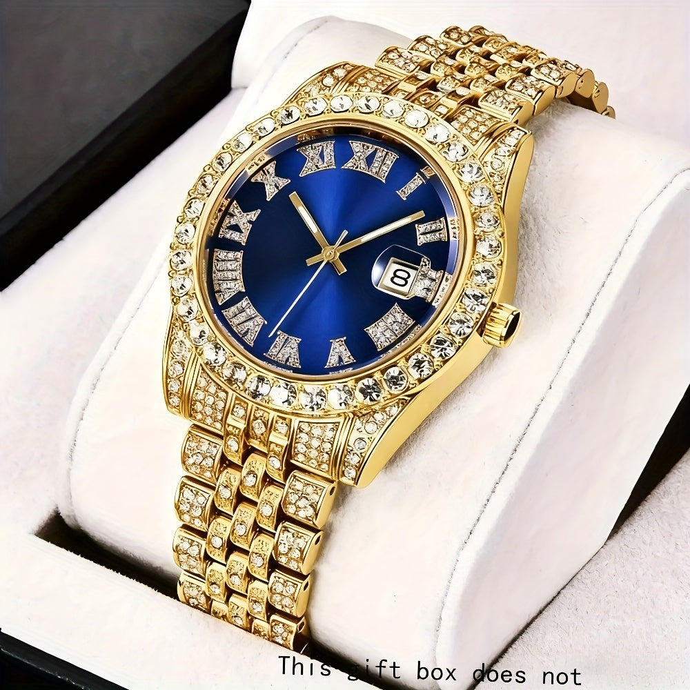 Men's Stainless Steel Quartz with Rhinestone Round Dial, Date Display & Analog/Digital operation (for - component) - Elegant Wristwatch for Daily Wear, Business, Gifts (Birthday, Valentine's Day, Christmas) -