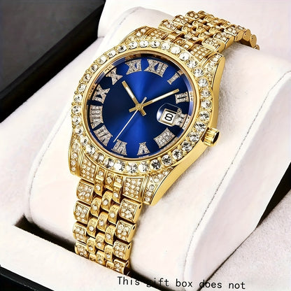 Men's Stainless Steel Quartz with Rhinestone Round Dial, Date Display & Analog/Digital operation (for - component) - Elegant Wristwatch for Daily Wear, Business, Gifts (Birthday, Valentine's Day, Christmas) -