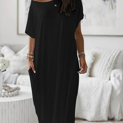 Women's Solid Color Batwing Sleeve Lounge Dress, Casual Comfy Short Sleeve Nightdress for Daily Wear, Loungewear, Ladies Sleepwear for All Seasons