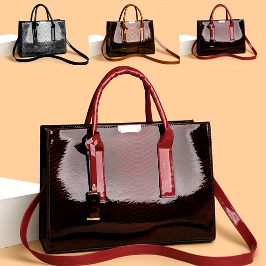 Women'S Large Capacity Elegant Handbag with Detachable Strap & Golden-Tone Hardware - Structured Tote, Golden-Tone Hardware & Zipper Closure