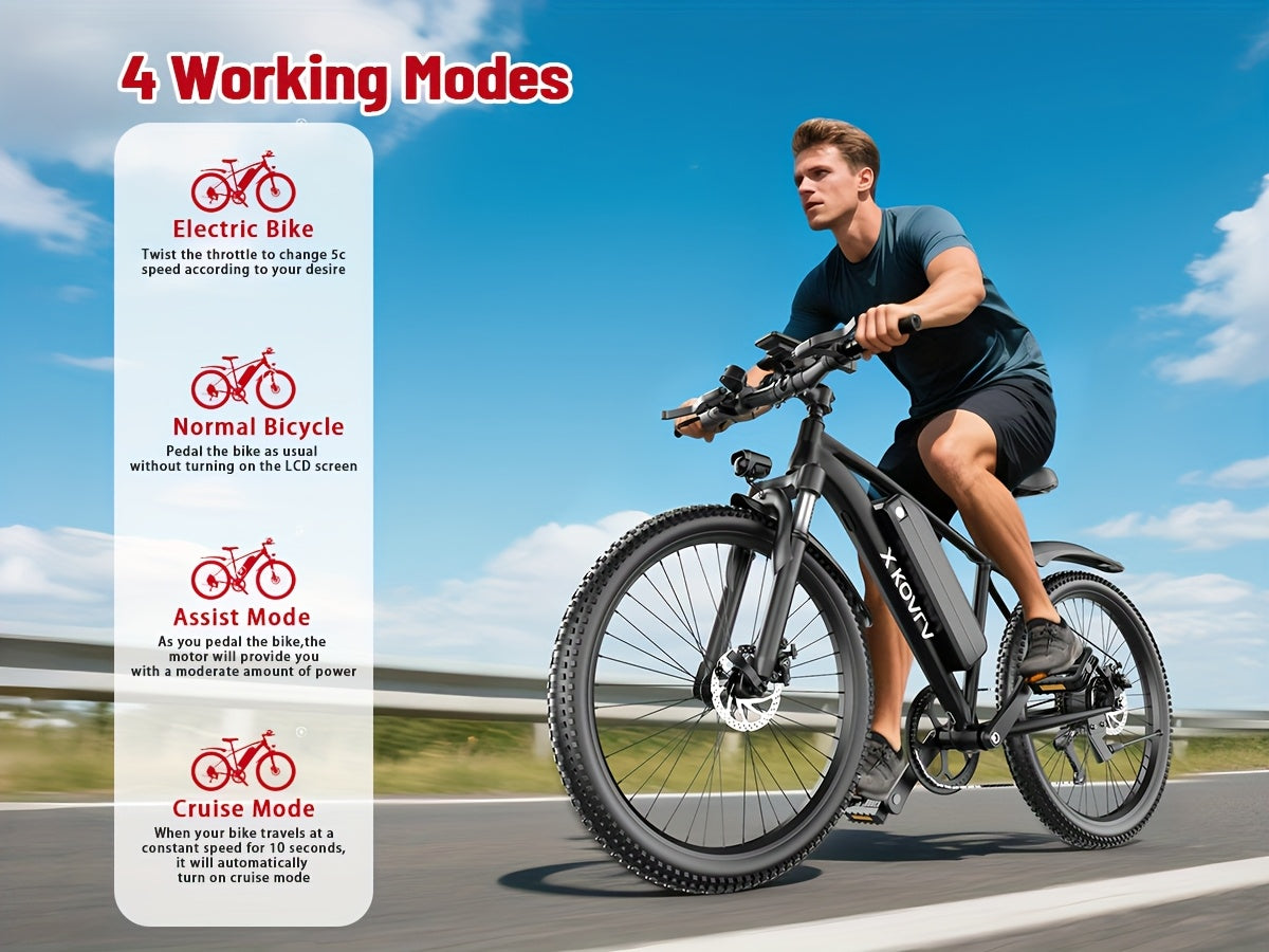26" Heavy-Duty Adult Electric Mountain Bike with 700W Peak Motor & 36V10Ah Removable Battery - 40-50 Mile Range, 19 MPH High-Speed E-Bike, 7-Speed Gears, Front Suspension, All-Terrain Tires, Sturdy Frame & Disc Brakes - Long-