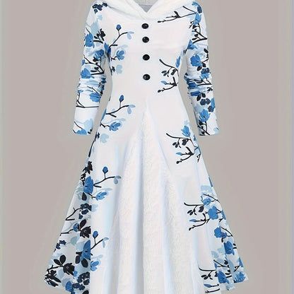New Autumn And Winter Collection: Stylish Printed Fitted Dress with Long Sleeves And a Hooded Design